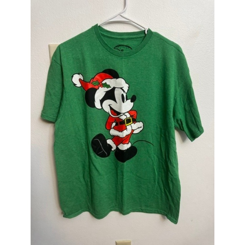 Disney Men Mickey Mouse Santa Christmas T-Shirt Green Heather Large L 42/44 (G)